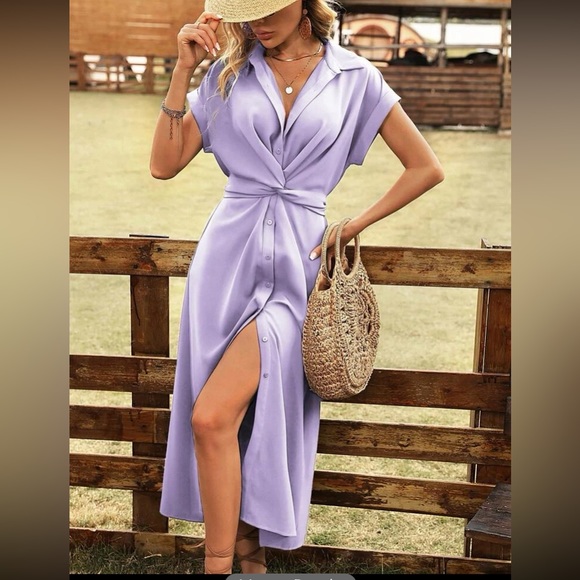 Classic lilac purple button front dress - Picture 4 of 8